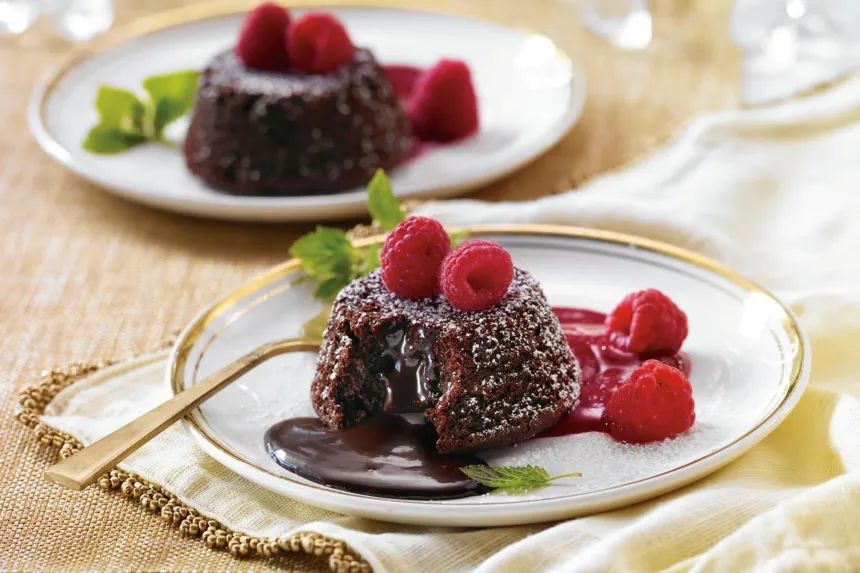 Chocolate Lava Volcano Cake with Raspberry Drizzle