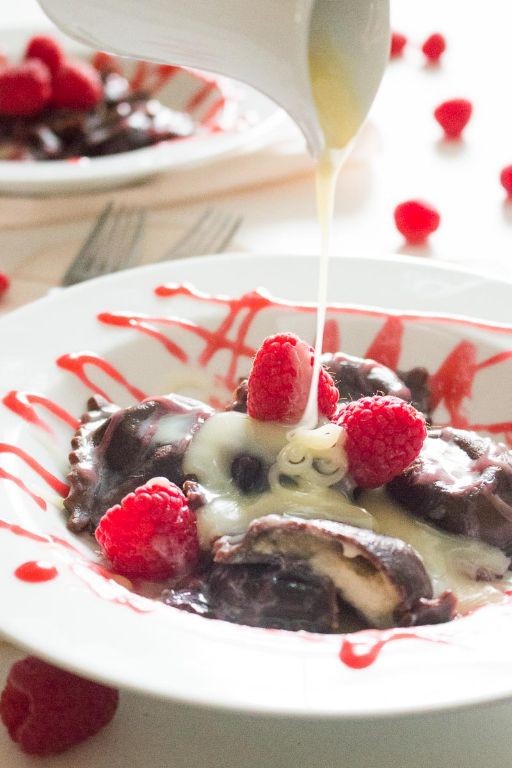 Chocolate Pasta with Raspberry Coulis and Mascarpone