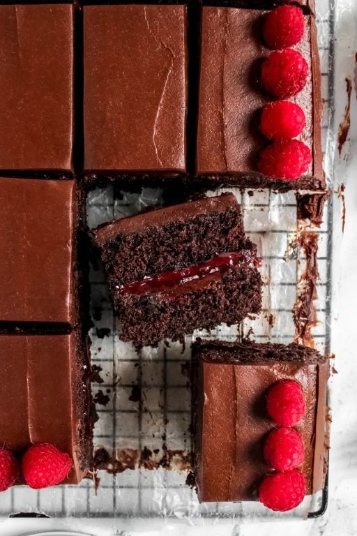 Chocolate Raspberry Sheet Cake with Fresh Berries