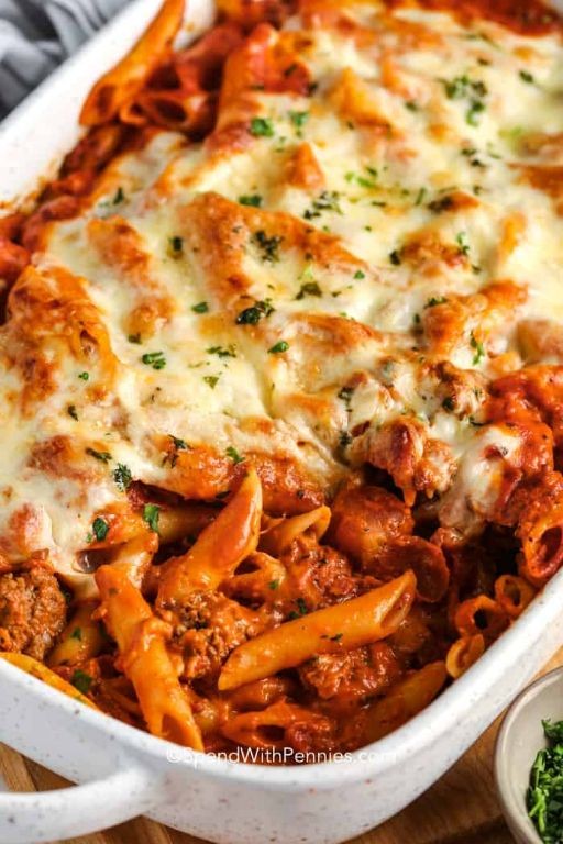 Classic Baked Mostaccioli with Ground Beef and Mozzarella