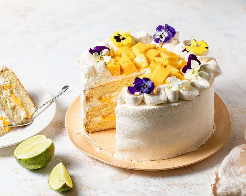 Coconut Chantilly Cake with Mango Coulis