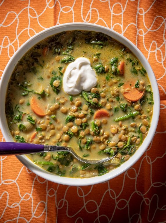 Coconut Curry Lentil Soup with Spinach