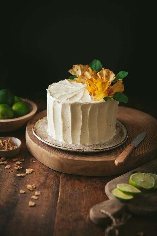 Coconut Lime Volcano Cake with Mango Coulis