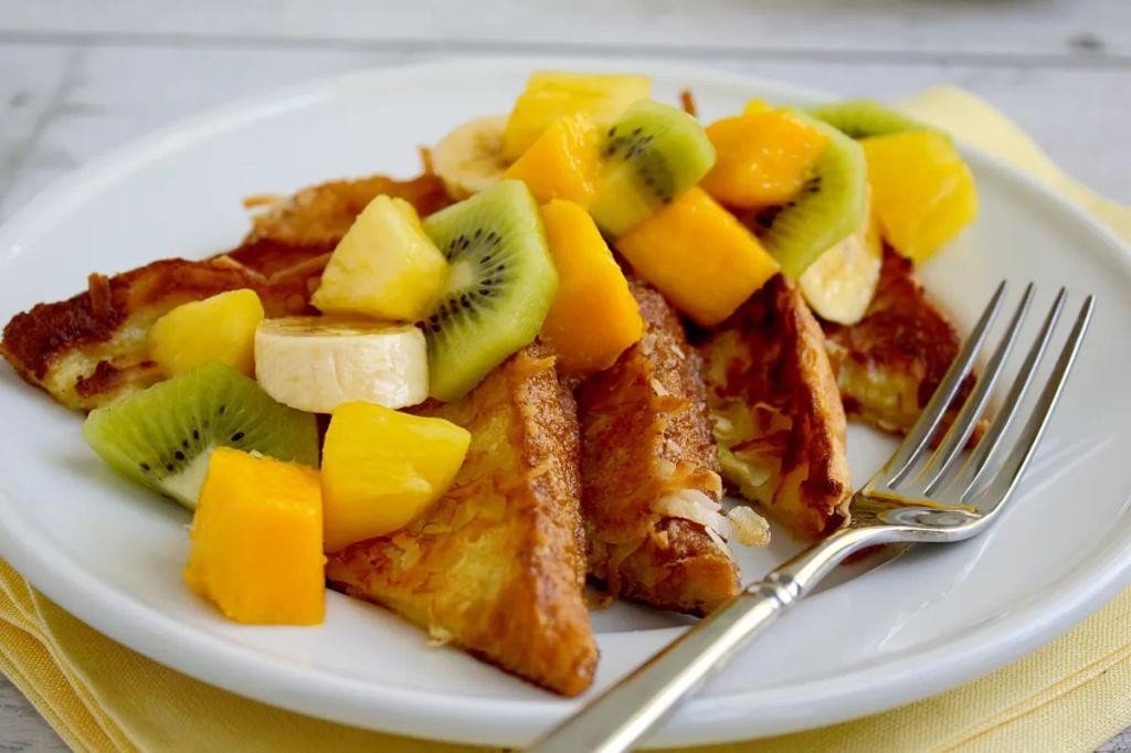 Coconut Milk Torrejas with Tropical Fruit Sauce
