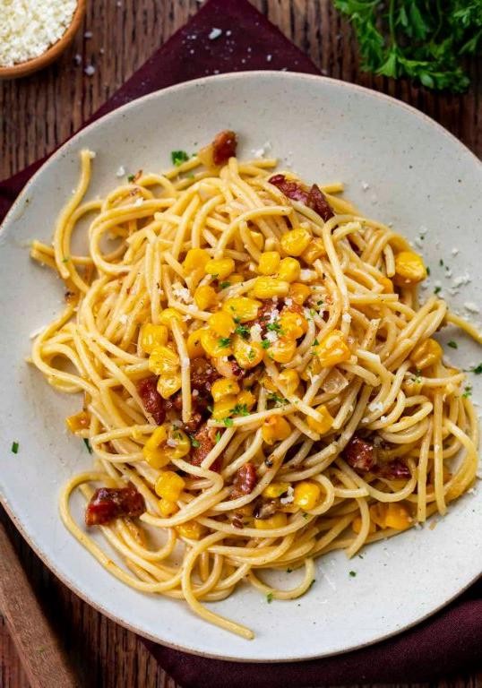 Corn and Bacon Bucatini
