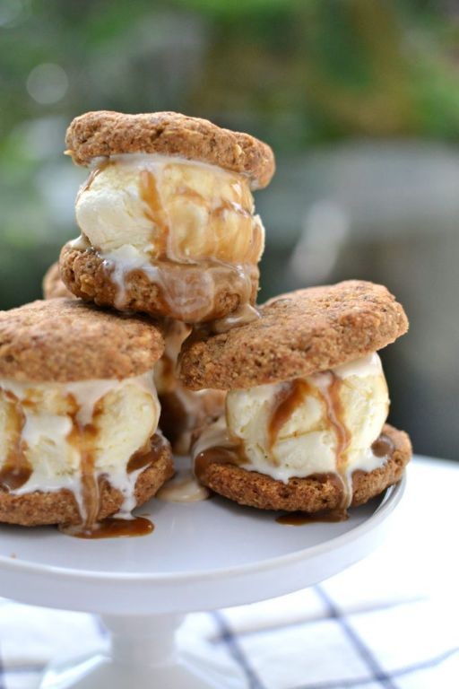 Cornbread Ice Cream Sandwich with Caramel Drizzle