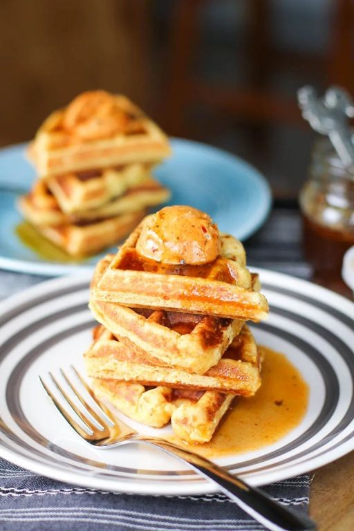 Cornbread Waffles with Syrup