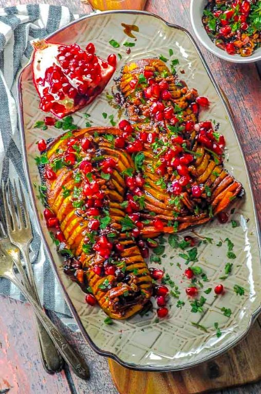 Cranberry Stuffed Hasselback Butternut Squash