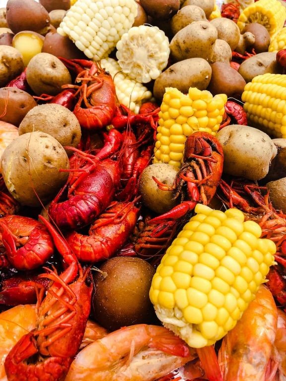 Crawfish Boil with Corn and Potatoes