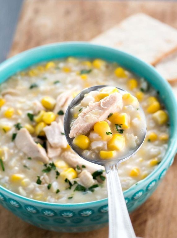 Cream of Chicken and Corn Soup with Sweet Rice
