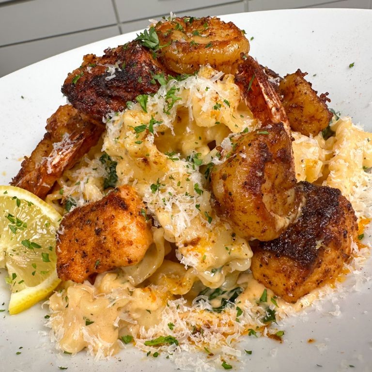 Creamy Cajun Salmon and Shrimp Pasta