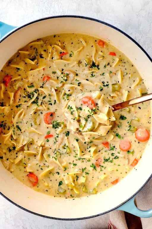 Creamy Chicken Noodle Soup with Herbs