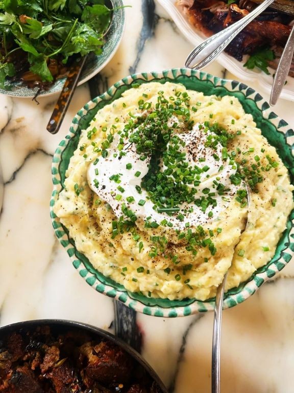 Creamy Chive Blossom Mashed Potatoes