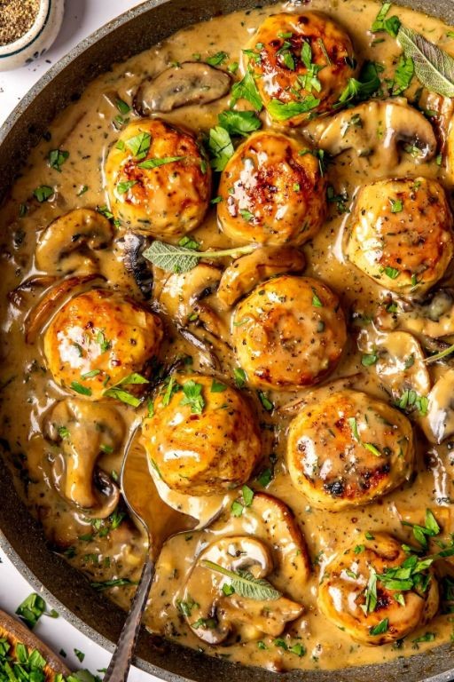 Creamy Mushroom Turkey Meatballs in Crockpot