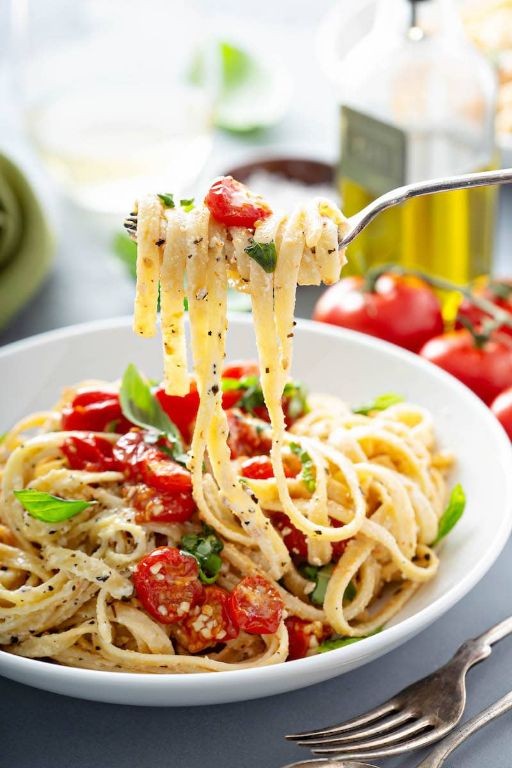 Creamy Olive Oil Pasta with Roasted Cherry Tomatoes