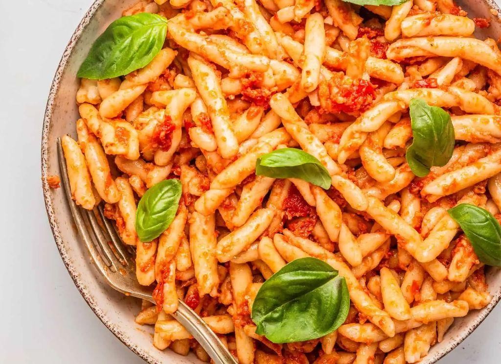 Creamy Pesto Casarecce with Sun-Dried Tomatoes