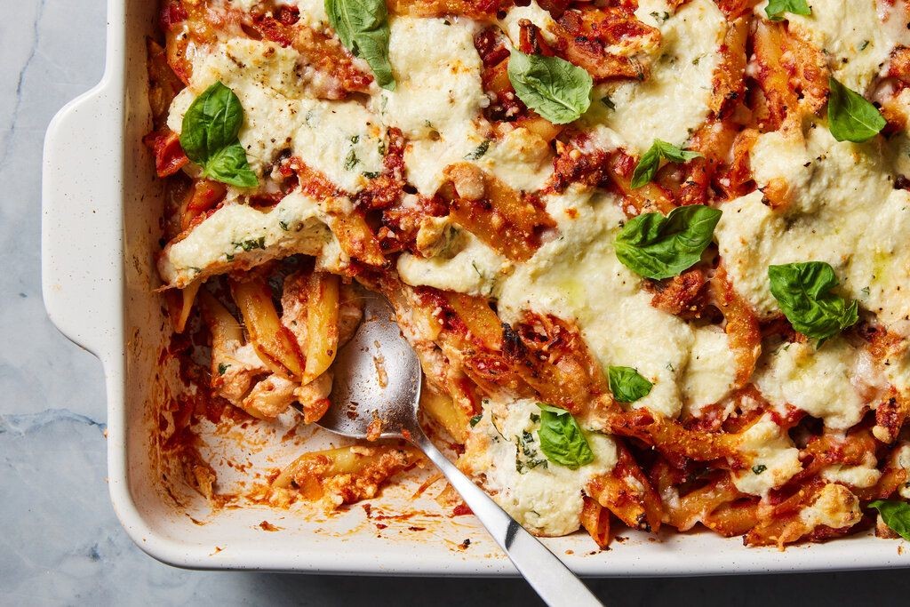 Creamy Ricotta and Spinach Baked Mostaccioli