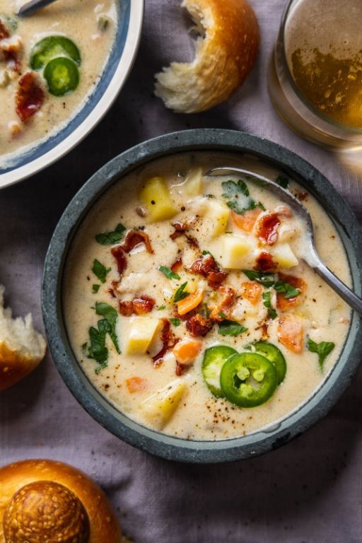 Creamy Roasted Jalapeno Soup with Cheddar