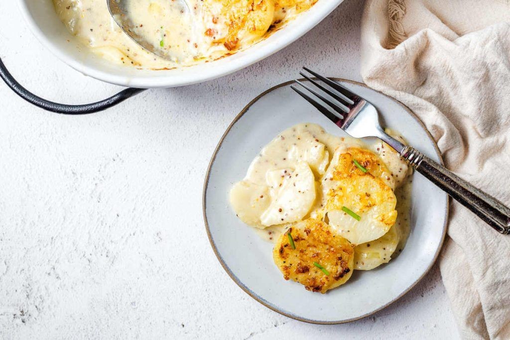 Creamy Scalloped Potatoes with Poached Eggs