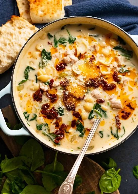 Creamy Tuscan Chicken Soup with Spinach