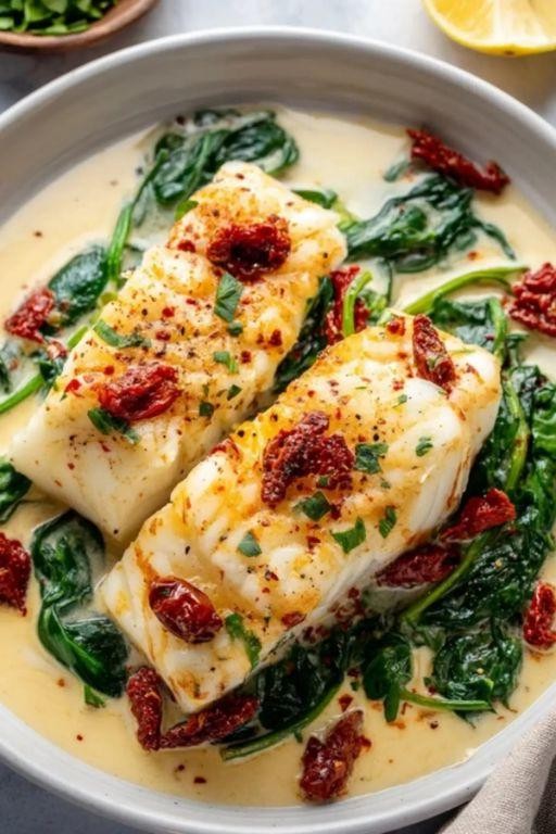 Creamy Tuscan Cod with Spinach