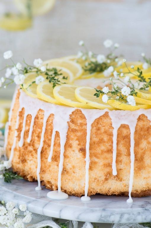 Crispy Angel Food Cake with Lemon Glaze