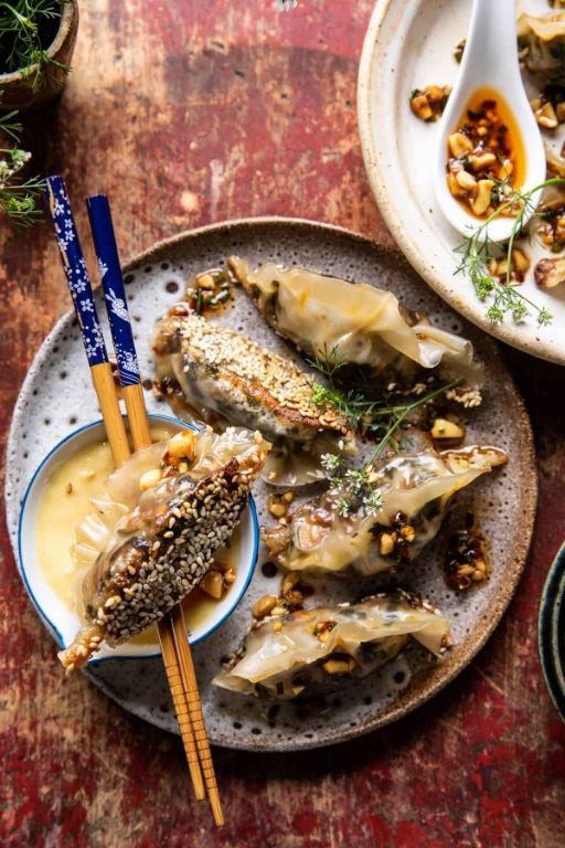 Crispy Pan-Fried Potstickers with Sesame Crust