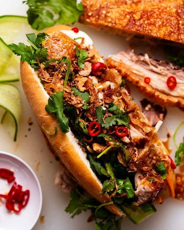 Crispy Pork Belly Banh Mi Sandwich