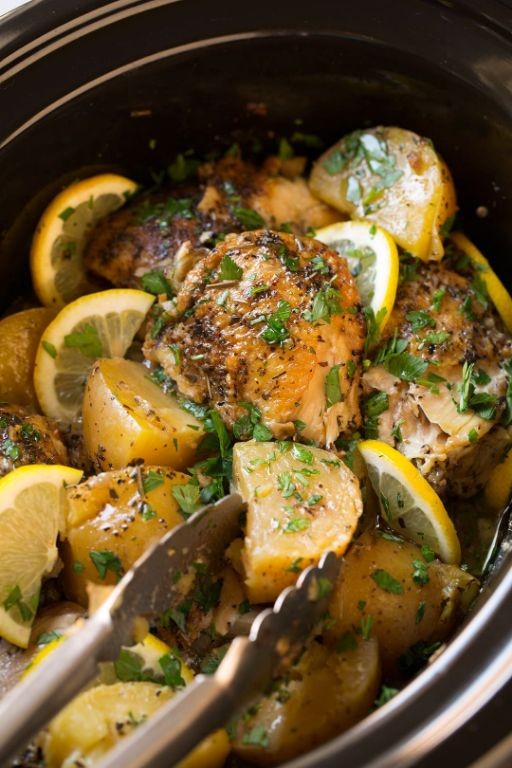 Crock Pot Greek Lemon Herb Chicken Thighs