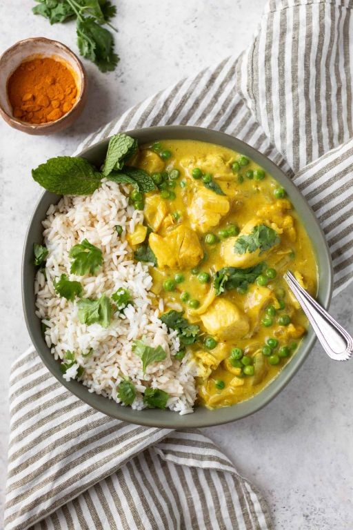 Curry Cream of Chicken Soup with Turmeric Rice