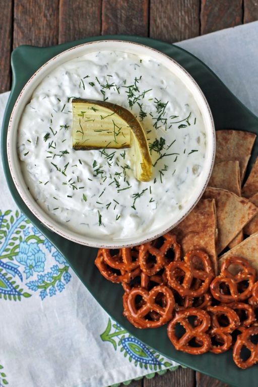 Dill Pickle Dip with Pretzels