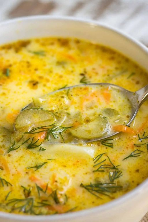 Dill Pickle Soup with Sour Cream and Dill