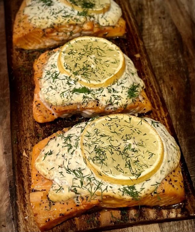 Dill and Mustard Cedar Plank Salmon