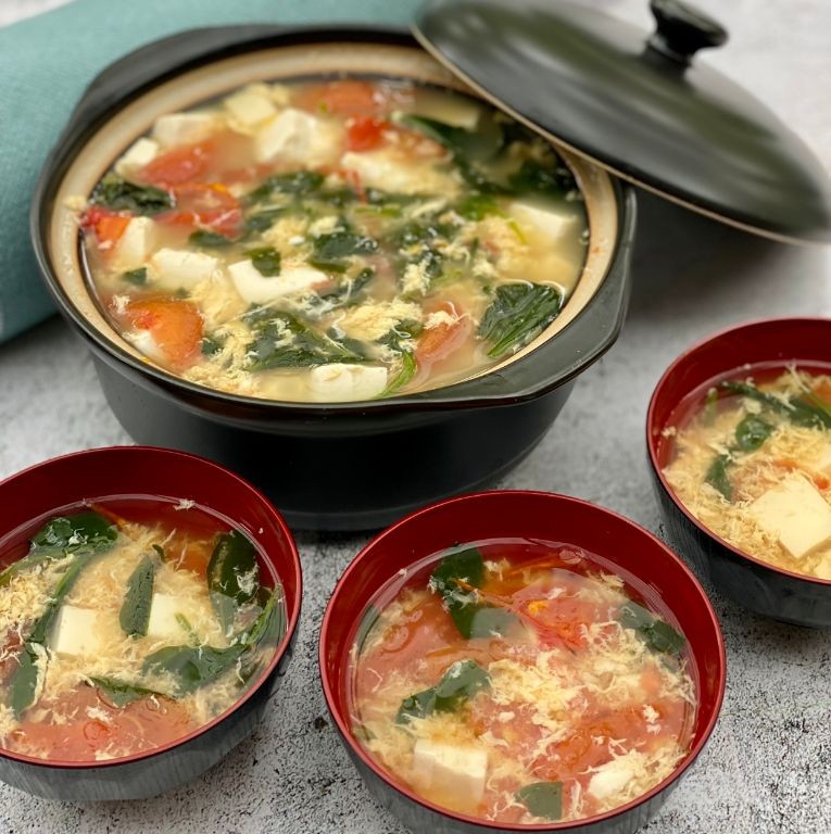 Egg Drop Soup with Tofu and Spinach