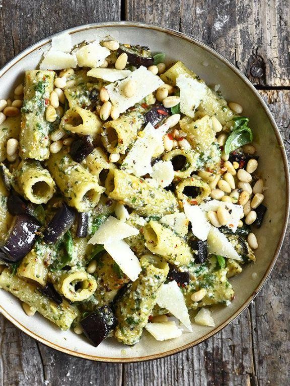 Eggplant and Miso Pasta with Basil