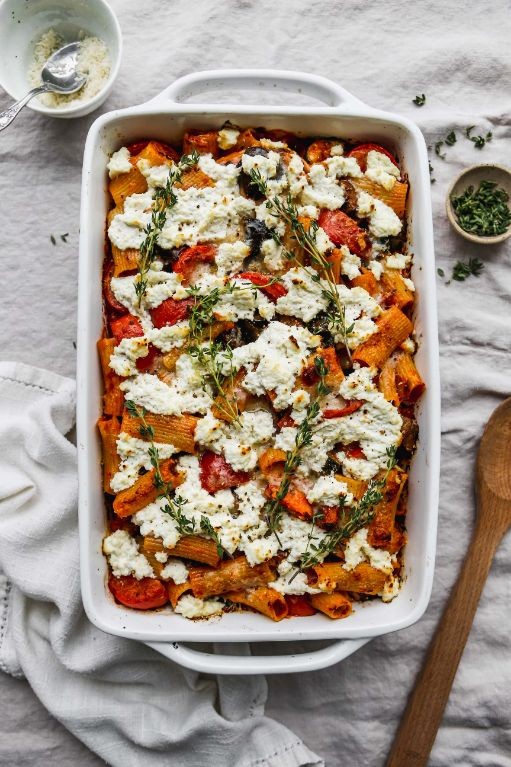 Eggplant and Tomato Pasta Bake
