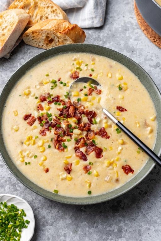 Elote Corn Chowder with Crispy Bacon