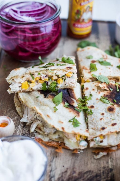 Elote Quesadillas with Pickled Red Onions
