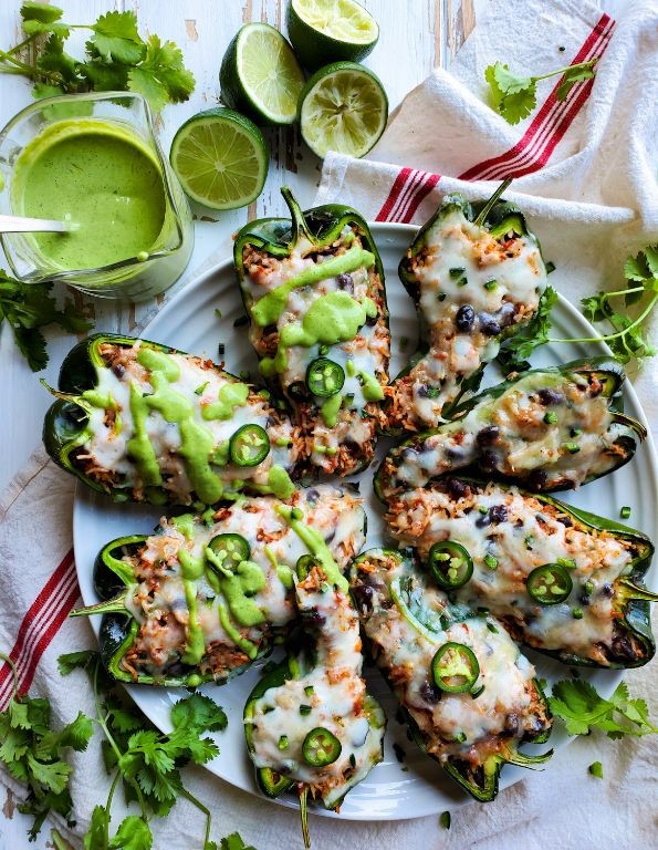 Elote-Stuffed Poblano Peppers with Lime Crema