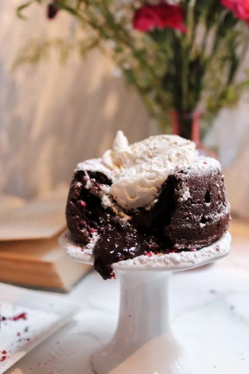 Espresso Chocolate Volcano Cake with Whipped Cream