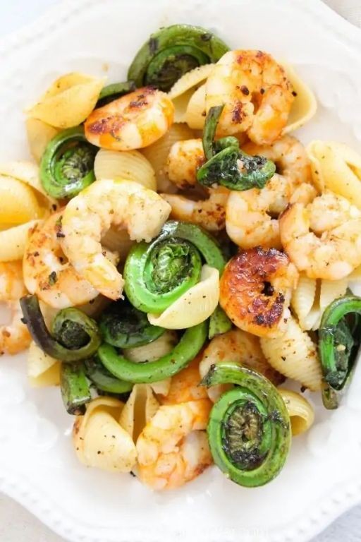 Fiddlehead and Shrimp Pasta