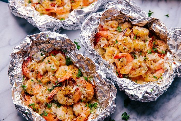 Foil Packet Garlic Butter Shrimp