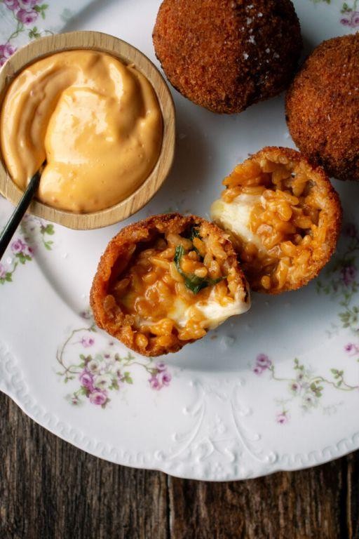 Fried Mozzarella Balls with Spicy Aioli