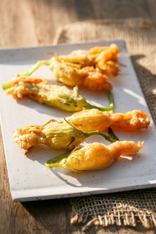 Fried Squash Blossoms Stuffed with Goat Cheese