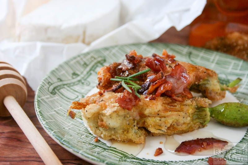 Fried Squash Blossoms with Brie and Honey Drizzle