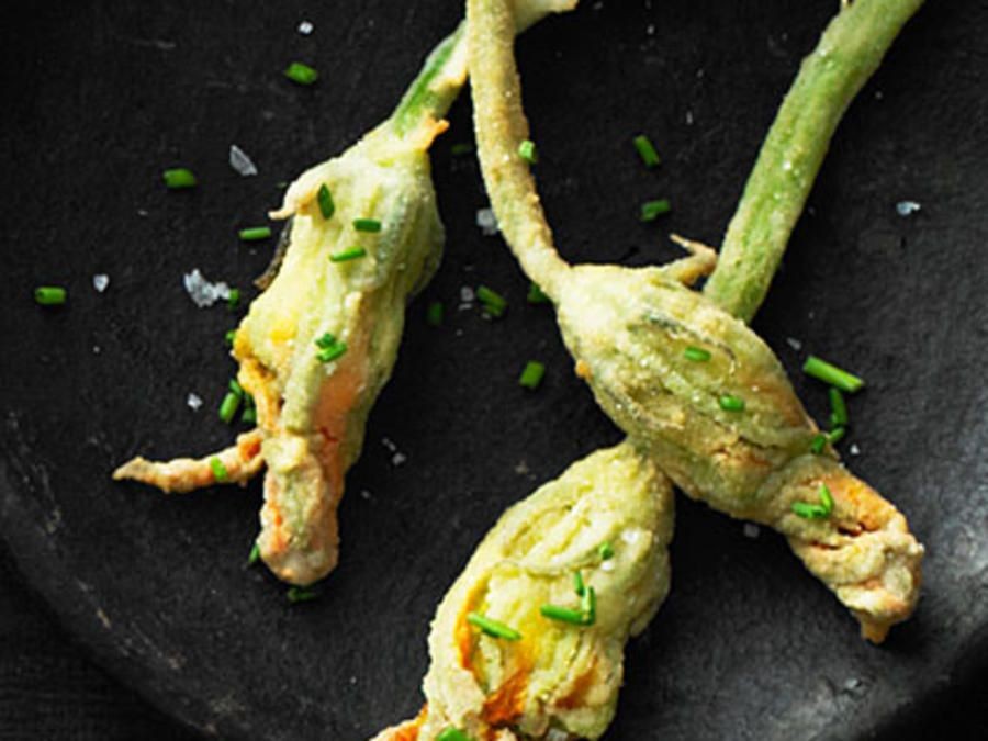 Fried Squash Blossoms with Corn and Queso Fresco