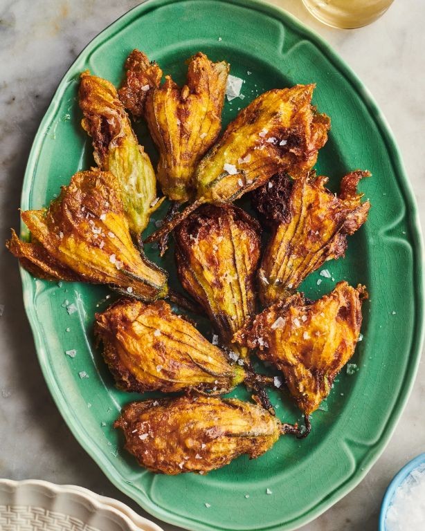 Fried Squash Blossoms with Feta and Spinach Filling