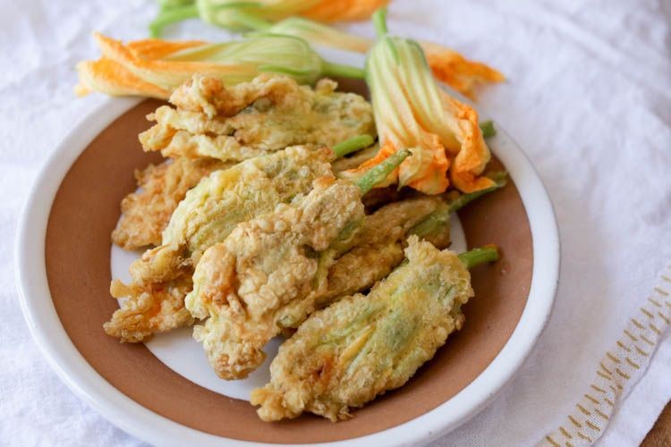 Fried Squash Blossoms with Shrimp and Garlic Butter