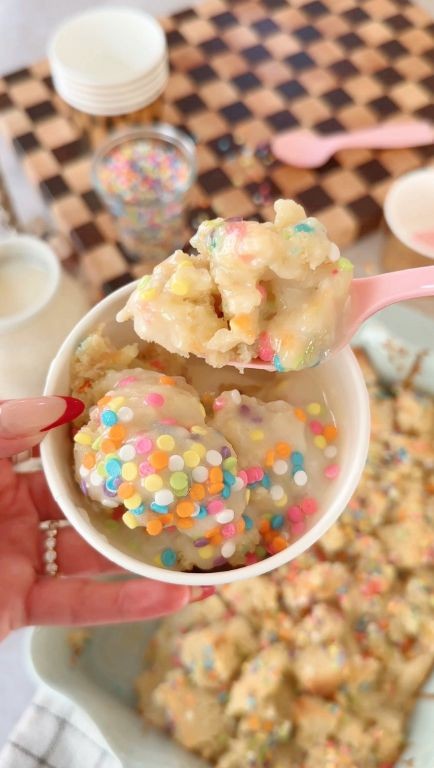 Funfetti Cake Mix Bread Pudding with Vanilla Sauce