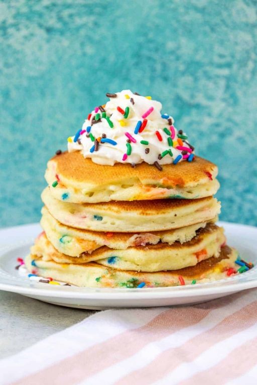 Funfetti Cake Mix Pancakes with Maple Syrup